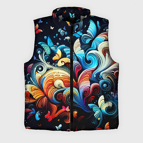 Мужской жилет Бабочки и цветы в ночи - фантазия / 3D-Светло-серый – фото 1