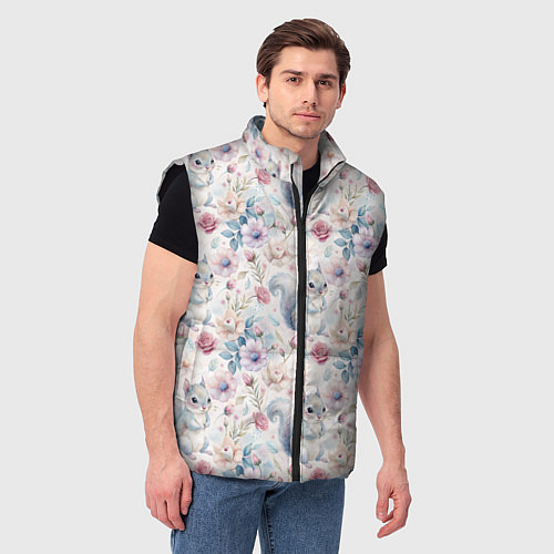 Мужской жилет Бельчонок в цветах / 3D-Черный – фото 3