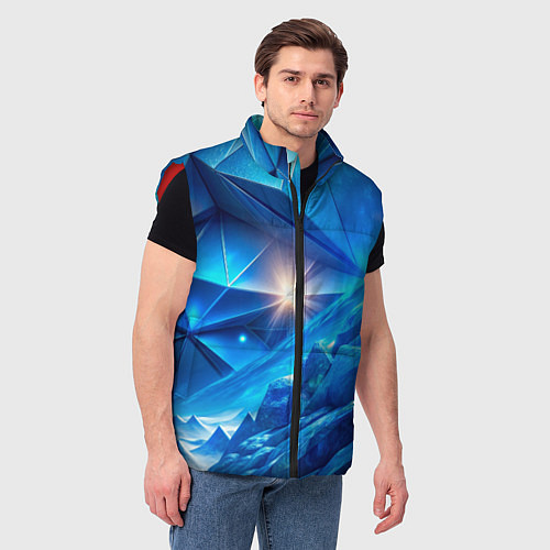 Мужской жилет Синяя объемная абстракция со вспышкой / 3D-Красный – фото 3