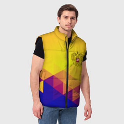Мужской жилет Желтая геометрия - спорт Россия с гербом, цвет: 3D-черный — фото 2