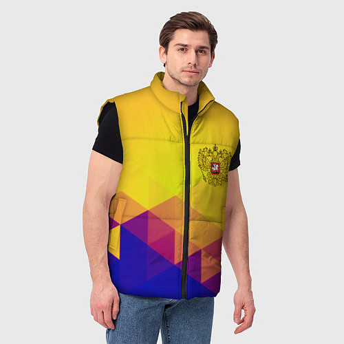 Мужской жилет Желтая геометрия - спорт Россия с гербом / 3D-Черный – фото 3