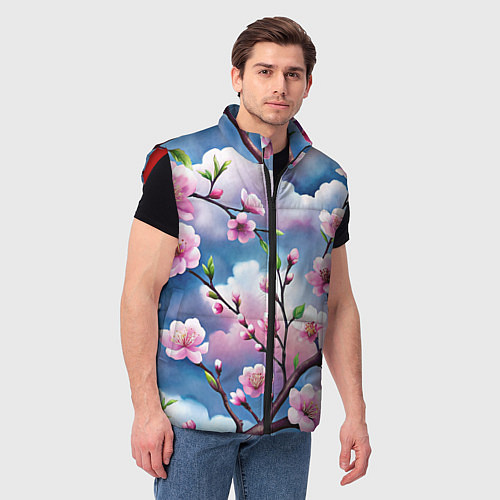 Мужской жилет Облака цветов сакуры / 3D-Красный – фото 3