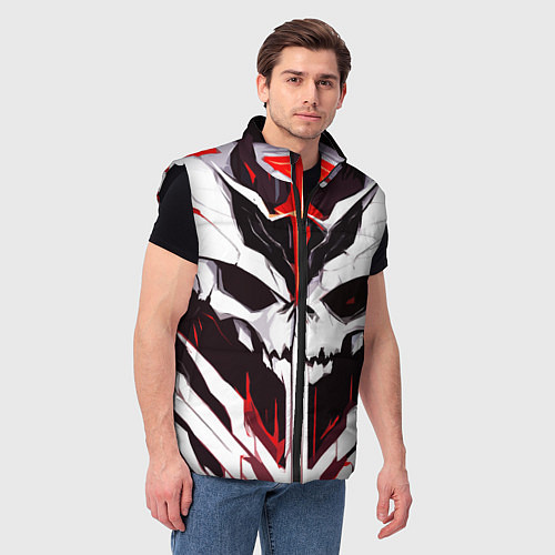 Мужской жилет Абстрактный белый череп и красные полосы / 3D-Черный – фото 3