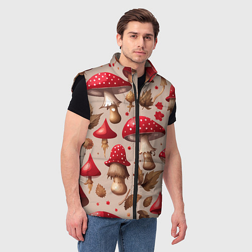Мужской жилет Грибные шляпки мухоморов / 3D-Черный – фото 3