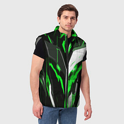 Мужской жилет Зелёно-белая абстракция и чёрный фон, цвет: 3D-светло-серый — фото 2