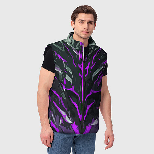Мужской жилет Фиолетовые адские полосы на чёрном фоне / 3D-Черный – фото 3