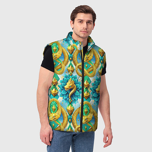 Мужской жилет Золотистые змеи и цветы / 3D-Черный – фото 3