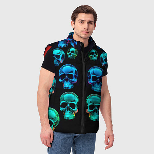 Мужской жилет Neon skulls - ai art pattern / 3D-Красный – фото 3