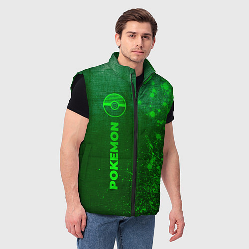 Мужской жилет Pokemon - green gradient по-вертикали / 3D-Черный – фото 3
