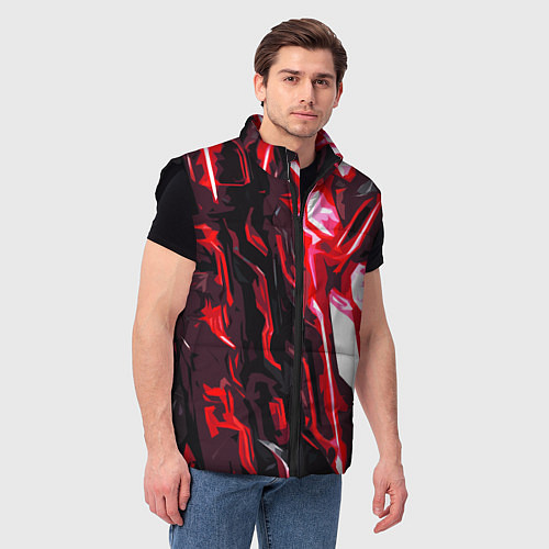 Мужской жилет Красно-чёрная киберпанк абстракция / 3D-Черный – фото 3