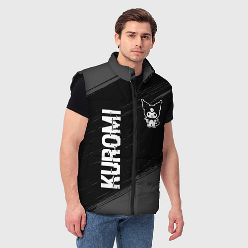 Мужской жилет Kuromi glitch на темном фоне вертикально / 3D-Черный – фото 3