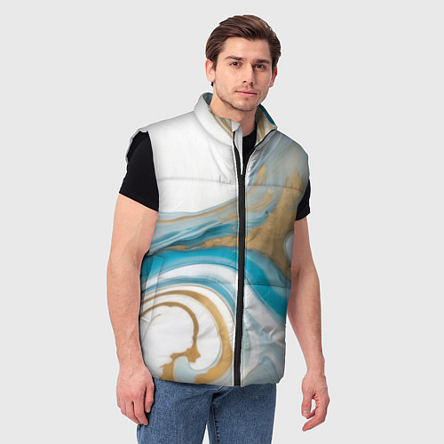 Мужской жилет Бело-голубой с золотом абстрактный узор / 3D-Черный – фото 3