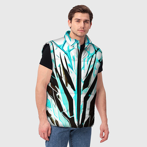 Мужской жилет Чёрно-голубая абстракция на белом фоне / 3D-Черный – фото 3