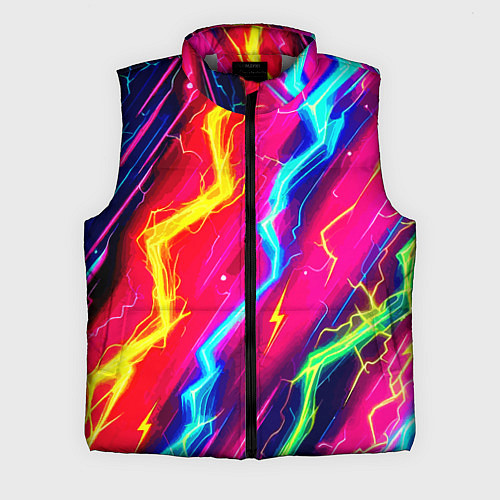 Мужской жилет Абстракция из неоновых молний - нейроарт / 3D-Светло-серый – фото 1