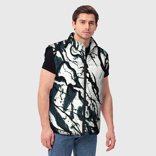 Мужской жилет Абстрактная текстура мрамор белый с тёмно-синим / 3D-Черный – фото 3