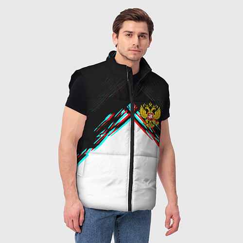 Мужской жилет Краски глитч герб РФ / 3D-Черный – фото 3