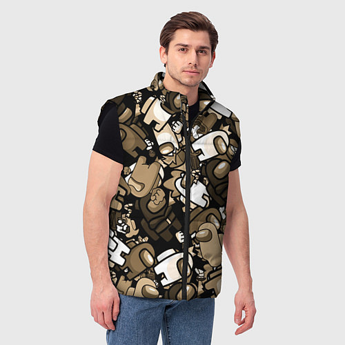 Мужской жилет Персонажи Among us в бежевом тоне / 3D-Черный – фото 3