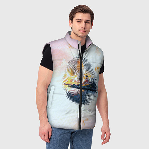 Мужской жилет Маяк у моря на закате в отпечатке пальца / 3D-Черный – фото 3