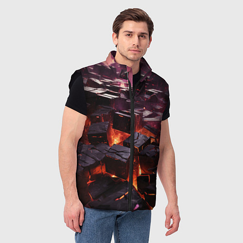 Мужской жилет Черные абстрактные квадратные камни в лаве / 3D-Черный – фото 3