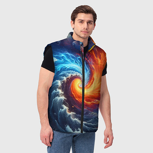Мужской жилет Столкновение двух стихий - инь янь / 3D-Черный – фото 3