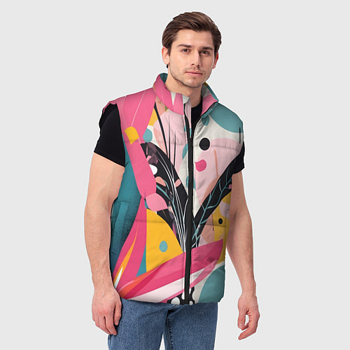 Мужской жилет Листья цветы абстракция / 3D-Черный – фото 3