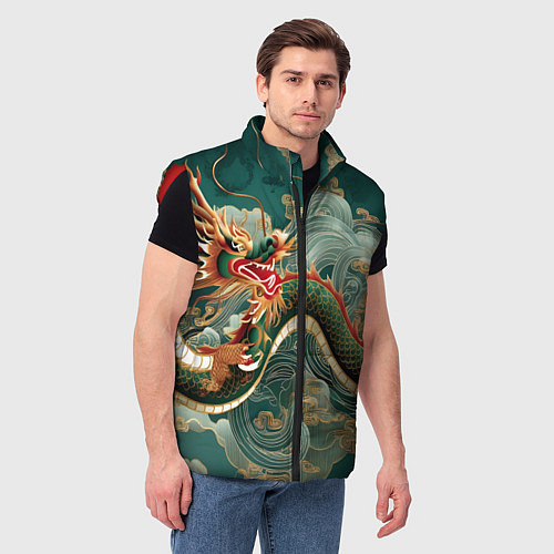 Мужской жилет Японский дракон контрасты / 3D-Красный – фото 3