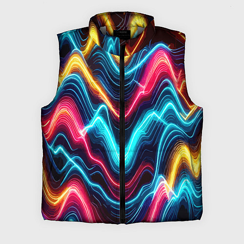 Мужской жилет Хаотичные неоновые полосы - абстракция / 3D-Светло-серый – фото 1
