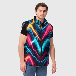 Мужской жилет Хаотичные неоновые полосы - абстракция, цвет: 3D-светло-серый — фото 2