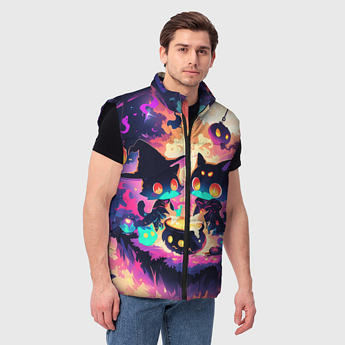 Мужской жилет 2 котика ведьмы / 3D-Черный – фото 3