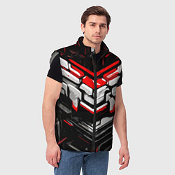 Мужской жилет Красно-белая агрессивная абстракция на чёрном фоне, цвет: 3D-светло-серый — фото 2