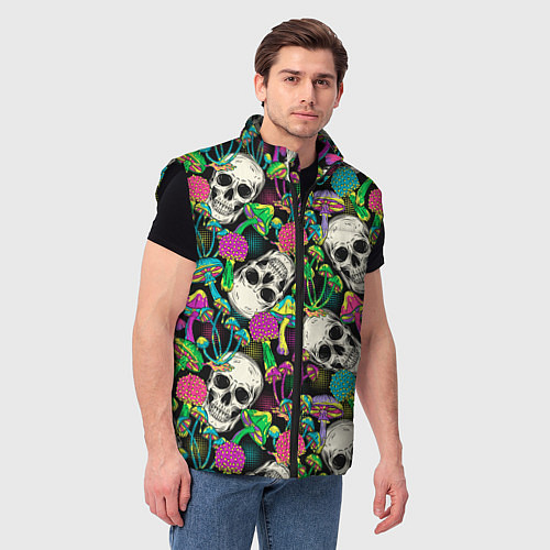 Мужской жилет Черепа и грибы паттерн / 3D-Черный – фото 3