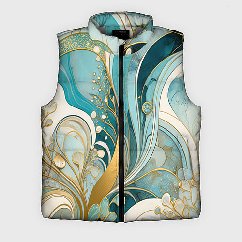 Мужской жилет Бирюзовый с белым растительный узор в мягких тонах / 3D-Светло-серый – фото 1
