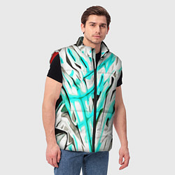 Мужской жилет Чёрно-голубая агрессивная абстракция на белом фоне, цвет: 3D-красный — фото 2
