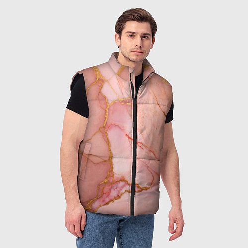 Мужской жилет Текстура розового мрамора с золотом / 3D-Черный – фото 3