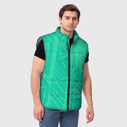 Мужской жилет Мятный зелёный однотонный геометричный / 3D-Светло-серый – фото 3