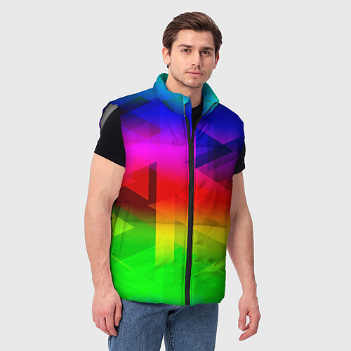 Мужской жилет Неоновая геометрия градиент / 3D-Светло-серый – фото 3