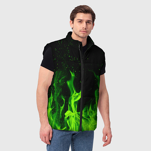 Мужской жилет Огонь зелёный текстура / 3D-Черный – фото 3