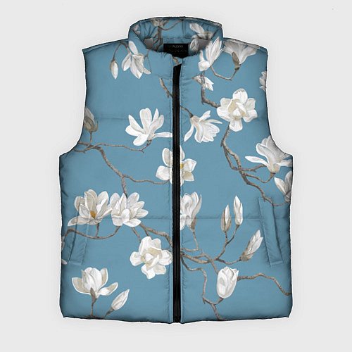 Мужской жилет Цветы акварелью ветки магнолии / 3D-Светло-серый – фото 1