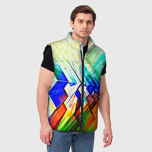 Мужской жилет Неоновая абстракция стекло / 3D-Черный – фото 3