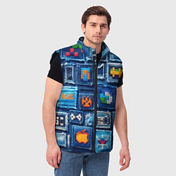 Мужской жилет Пиксельные символы на пэчворк, цвет: 3D-черный — фото 2