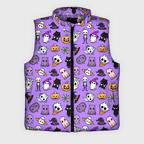 Мужской жилет Кавайный хэллоуин - призраки и черепа на сиреневом / 3D-Светло-серый – фото 1