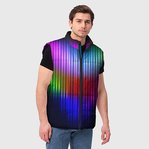 Мужской жилет Неоновая геометрия полосы / 3D-Черный – фото 3
