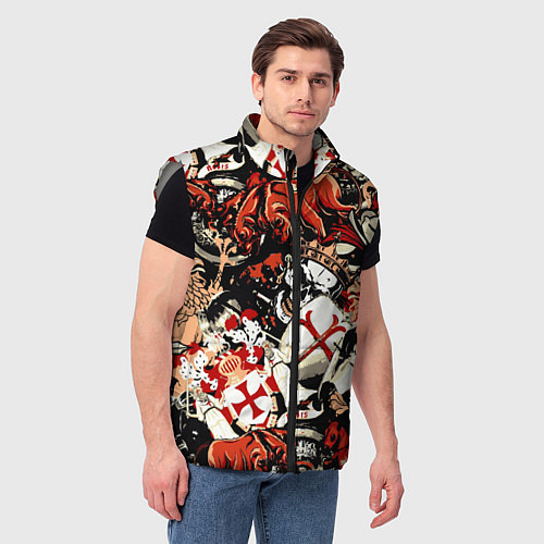 Мужской жилет Рыцари тамплиеры цербер и грифон / 3D-Светло-серый – фото 3