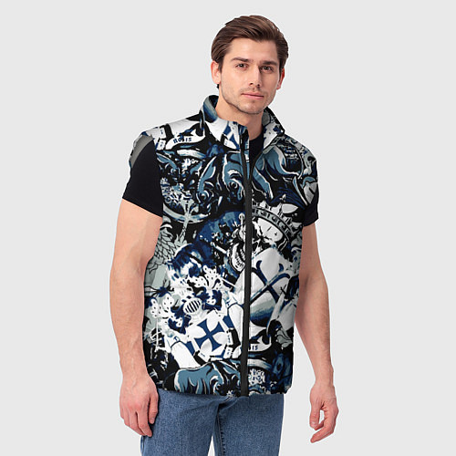 Мужской жилет Рыцари средневековья цербер и череп короля / 3D-Светло-серый – фото 3