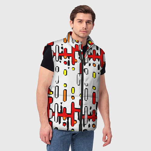Мужской жилет Красно-жёлтые линии и точки на белом фоне / 3D-Черный – фото 3