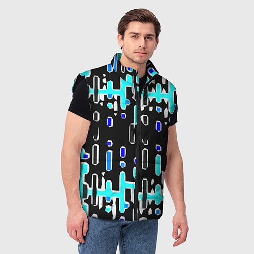 Мужской жилет Синие линии и точки на чёрном фоне / 3D-Черный – фото 3