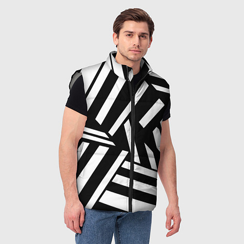Мужской жилет Геометрические линии - абстракция чб коллаж / 3D-Светло-серый – фото 3