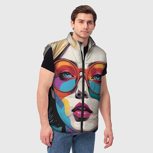 Мужской жилет Девушка в солнечных очках поп-арт / 3D-Светло-серый – фото 3