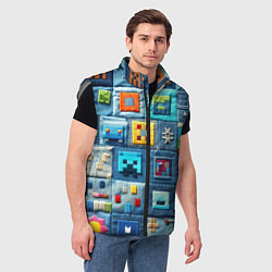 Мужской жилет Minecraft на пэчворк дениме, цвет: 3D-светло-серый — фото 2