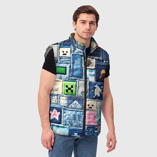Мужской жилет Minecraft на пэчворк джинсах / 3D-Светло-серый – фото 3